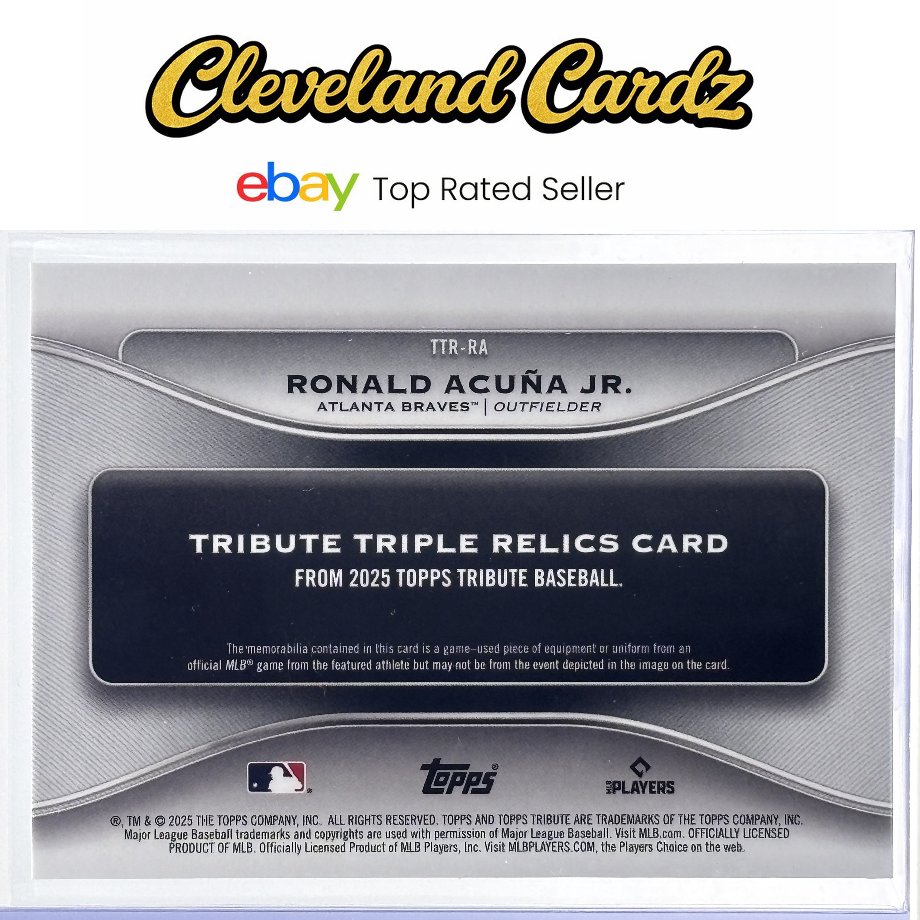 2025 Topps Tribute #TTR-RA Ronald Acuña Jr. Tribute Triple Relics Orange #/25