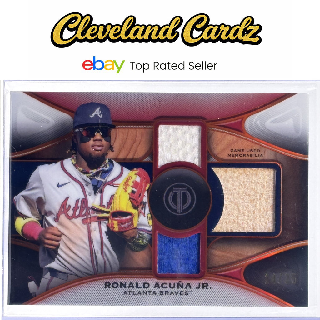 2025 Topps Tribute #TTR-RA Ronald Acuña Jr. Tribute Triple Relics Orange #/25