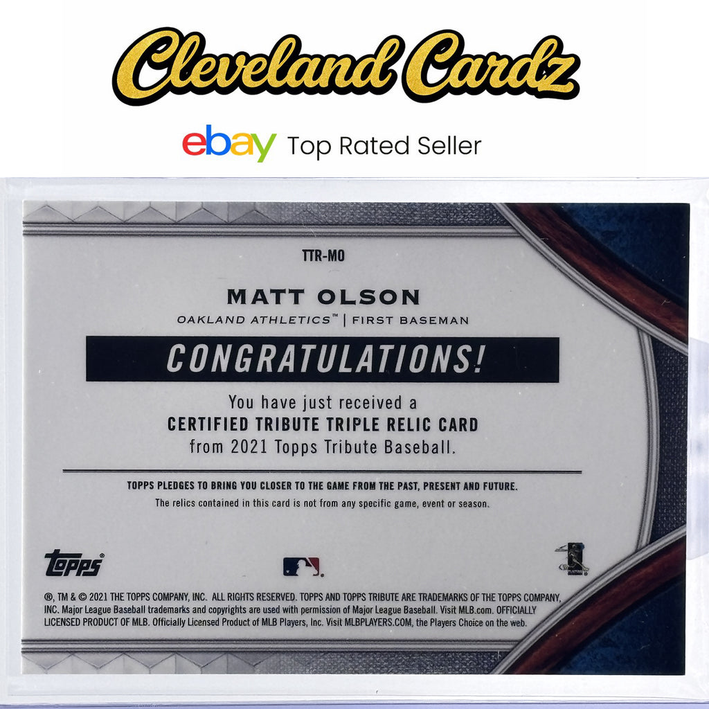 2021 Topps Tribute #TTR-MO Matt Olson Triple Relics Green #99/99 *Book End*