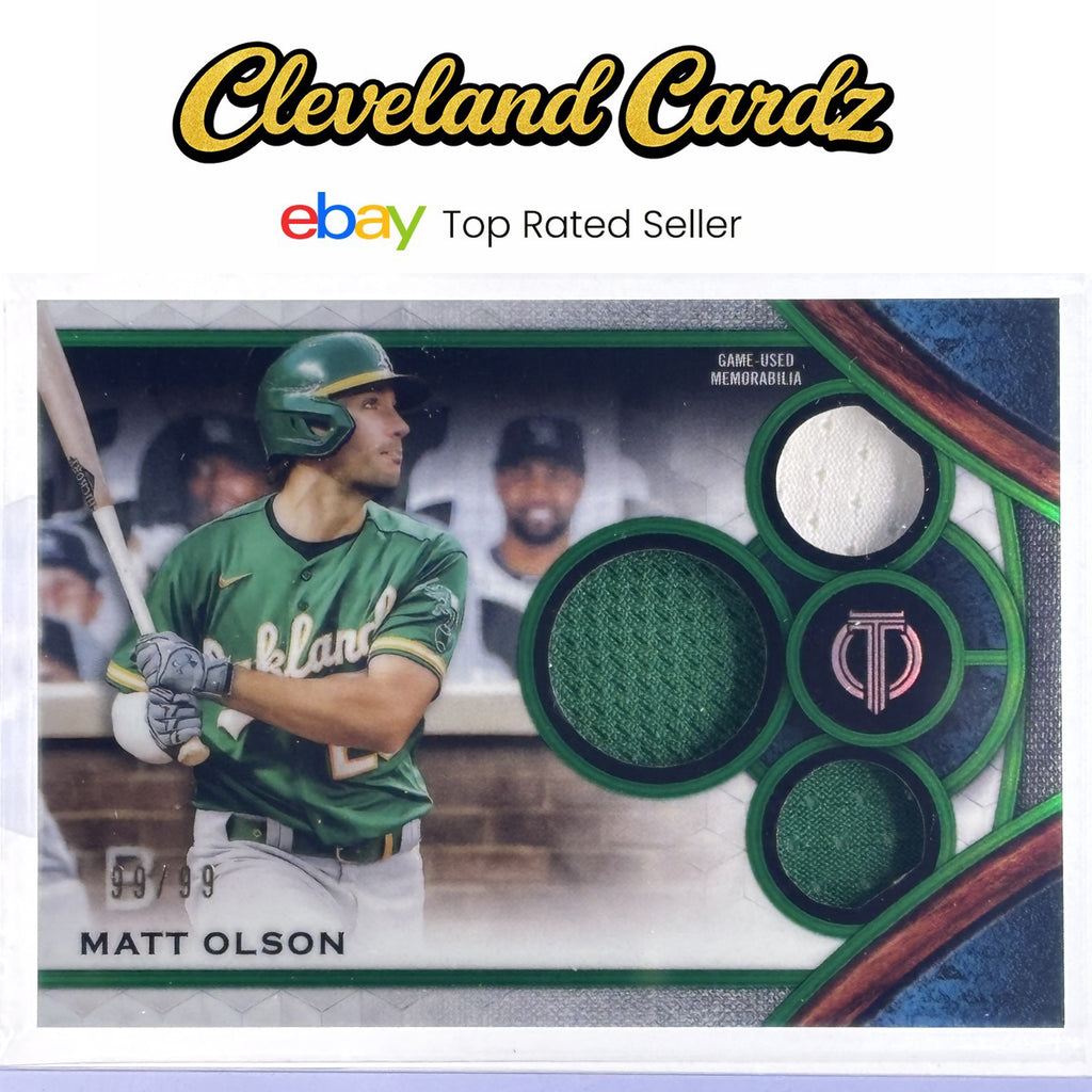 2021 Topps Tribute #TTR-MO Matt Olson Triple Relics Green #99/99 *Book End*