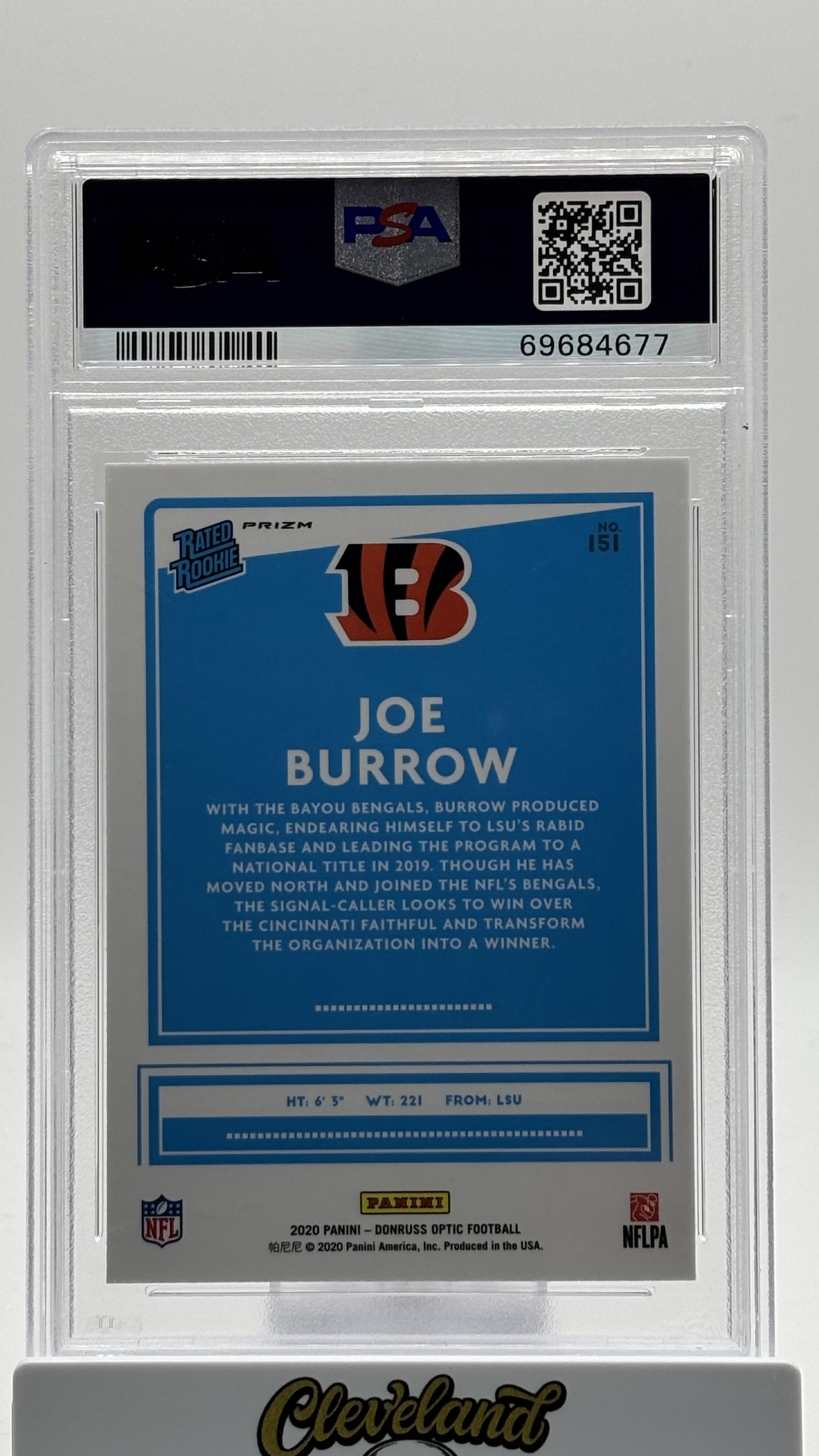 2020 Panini Donruss Optic #151 Joe Burrow Rated Rookie Pink Holo PSA 9
