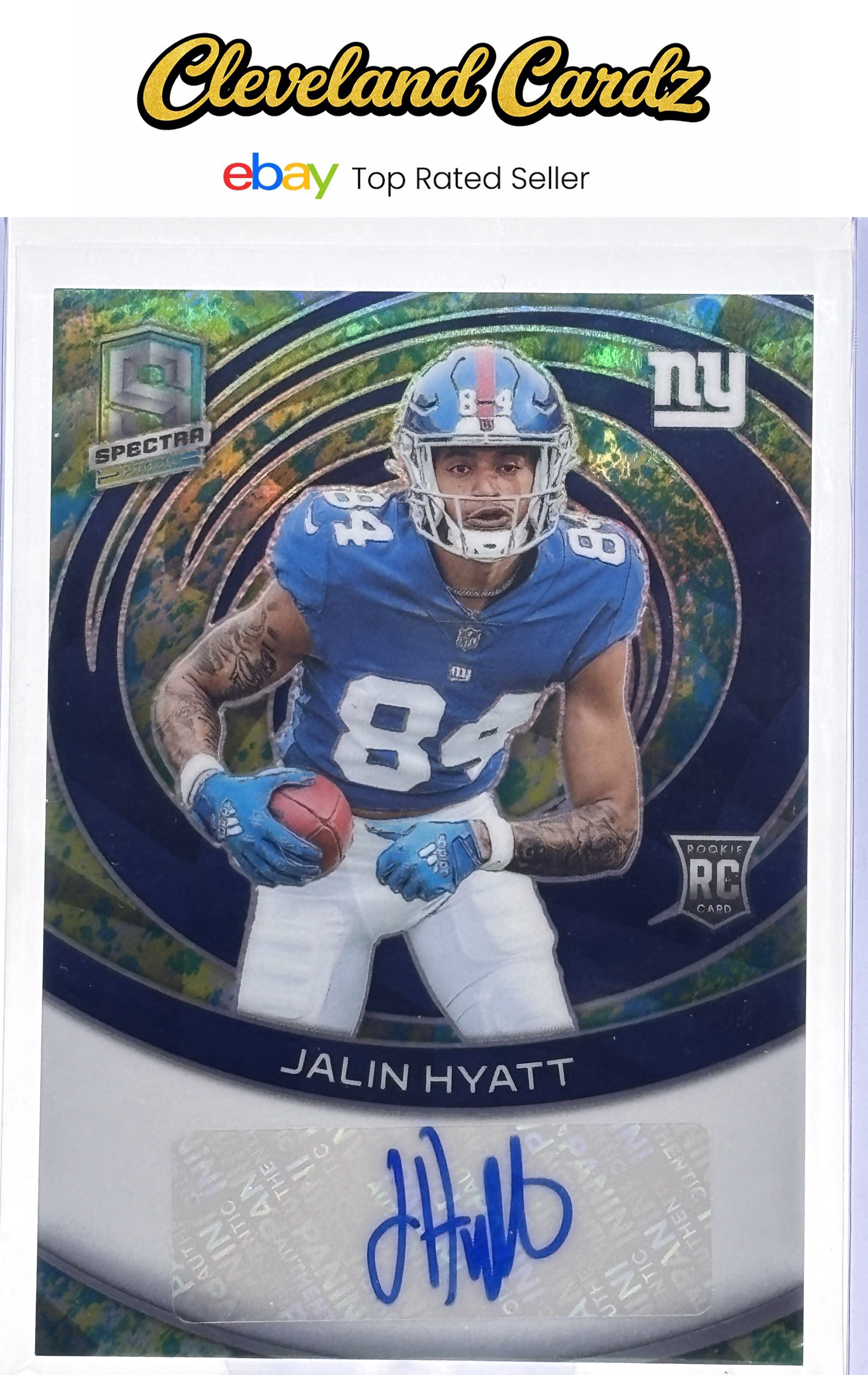 2023 Panini Spectra #RAU-JHY Jalin Hyatt Rookie Auto Neon Splatter #1/8 Book End