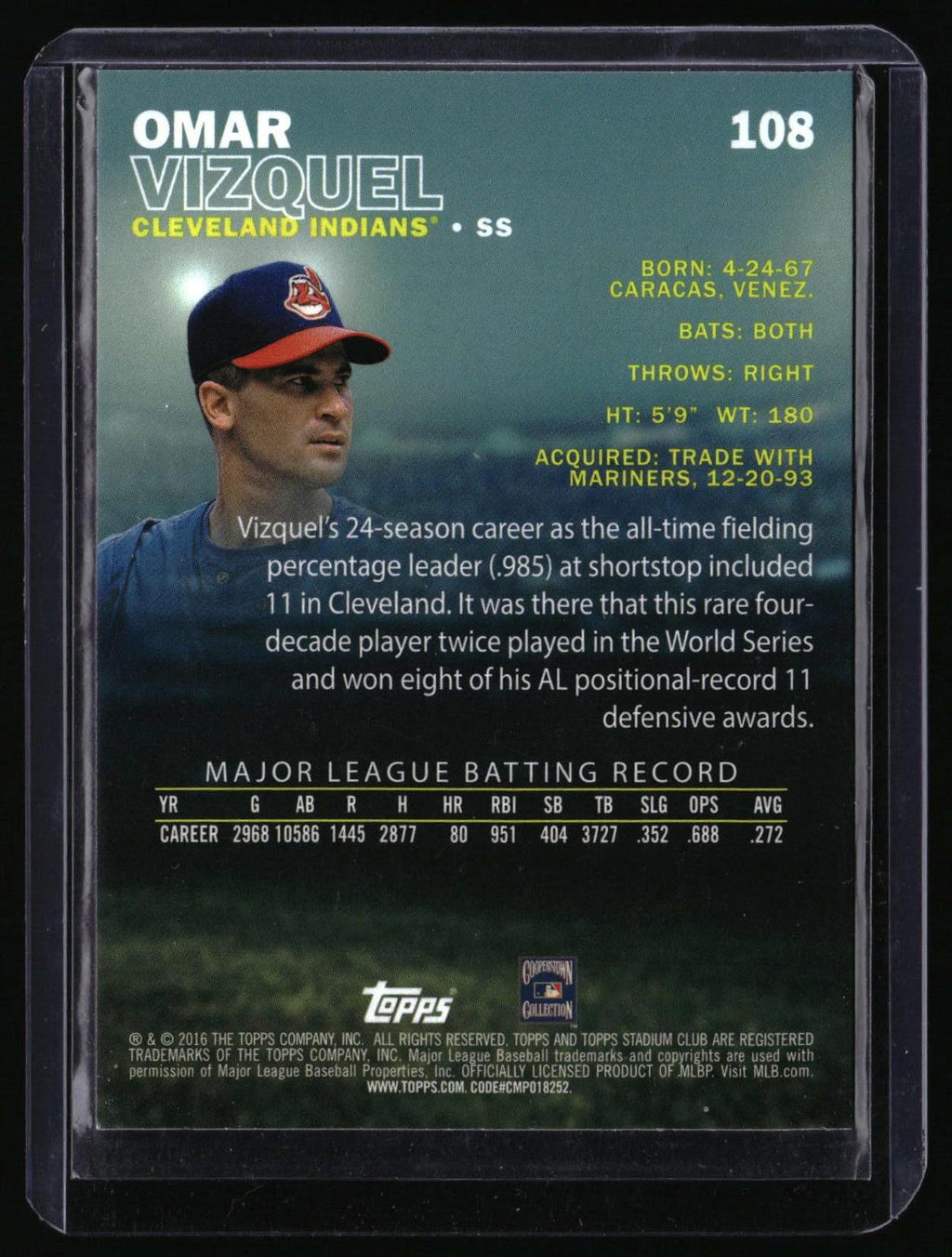 2016 Stadium Club #108 Omar Vizquel