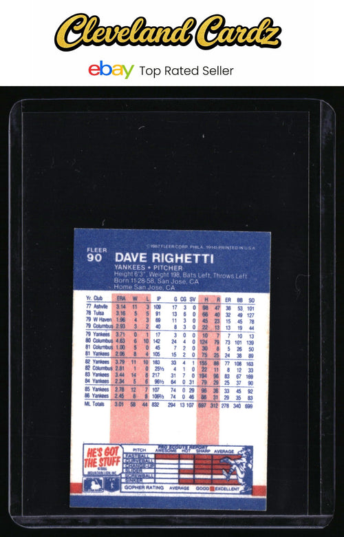 1987 Fleer Classic Miniatures #90 Dave Righetti
