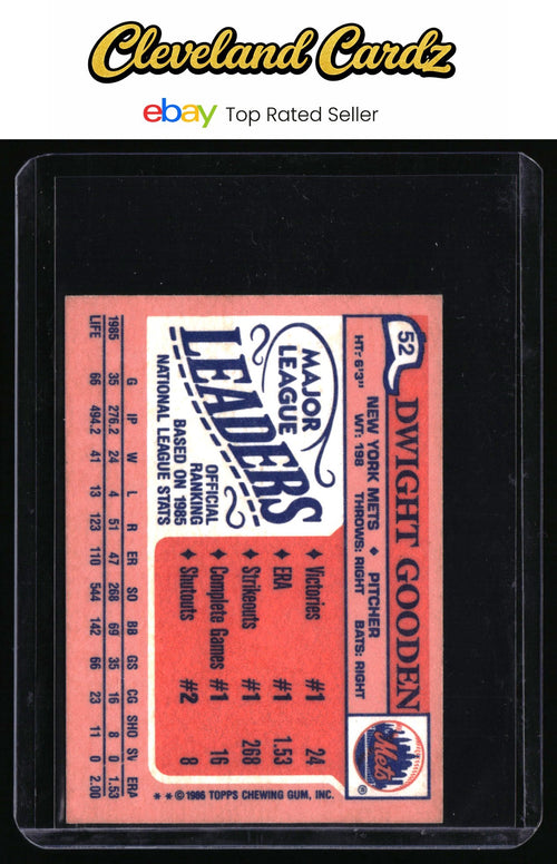 1986 Topps Major League Leaders Minis #52 Dwight Gooden