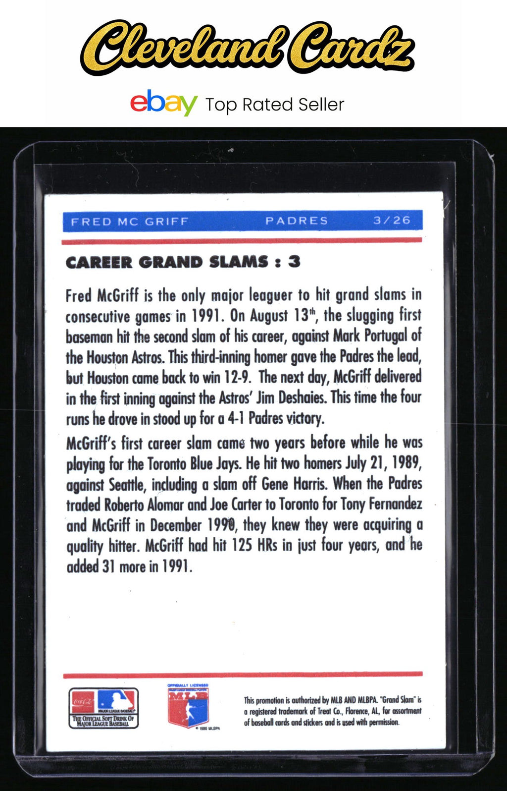 1992 Upper Deck Denny's Grand Slam Holograms #3 Fred McGriff
