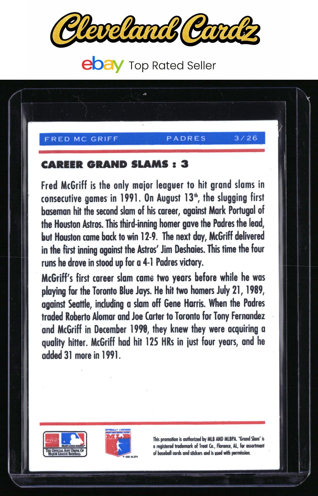 1992 Upper Deck Denny's Grand Slam Holograms #3 Fred McGriff
