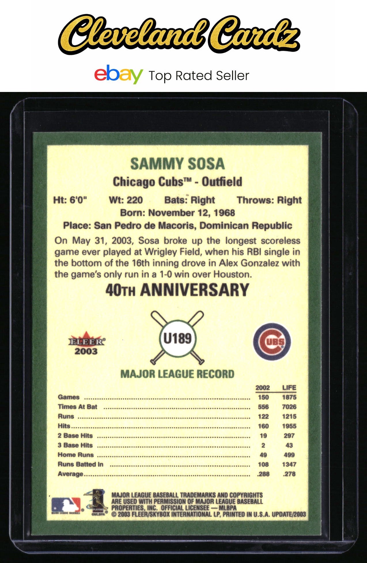 2003 Fleer Tradition Update #U189 Sammy Sosa