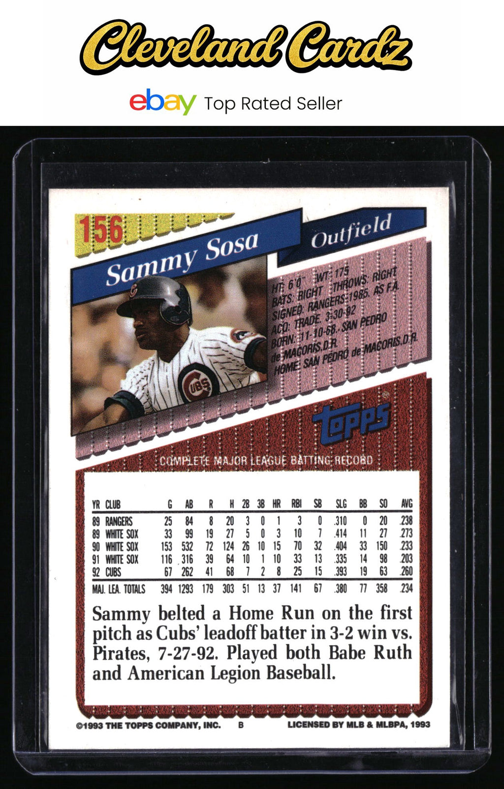 1993 Topps #156 Sammy Sosa Gold