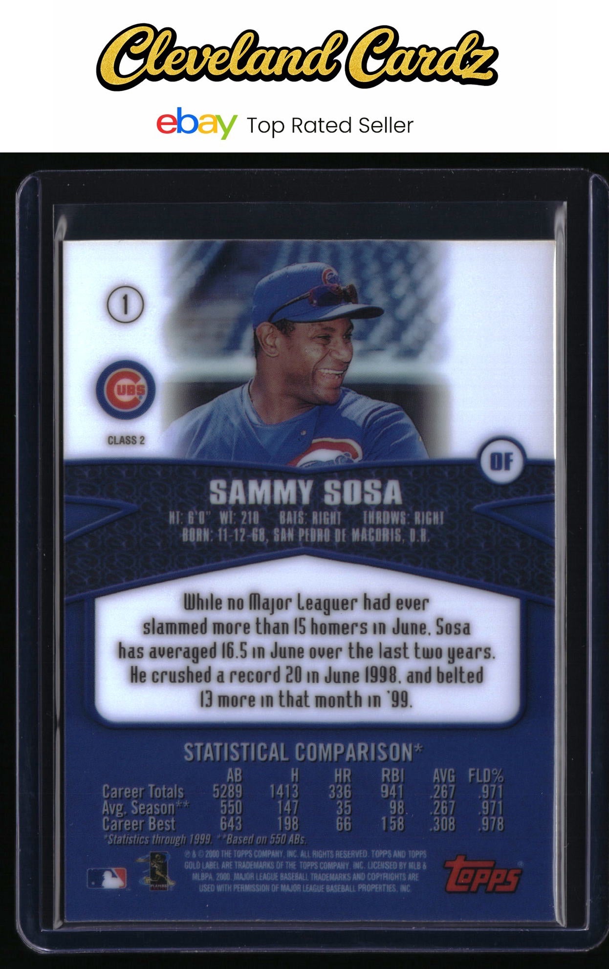 2000 Topps Gold Label #1 Sammy Sosa Class 2