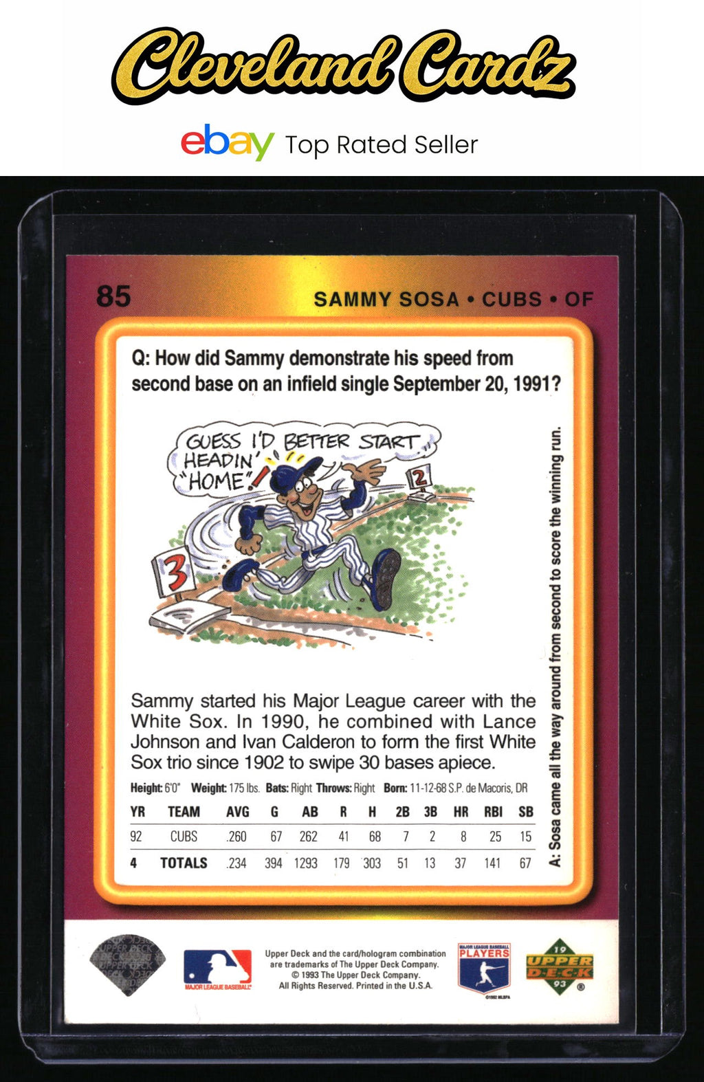 1993 Upper Deck Fun Pack #85 Sammy Sosa