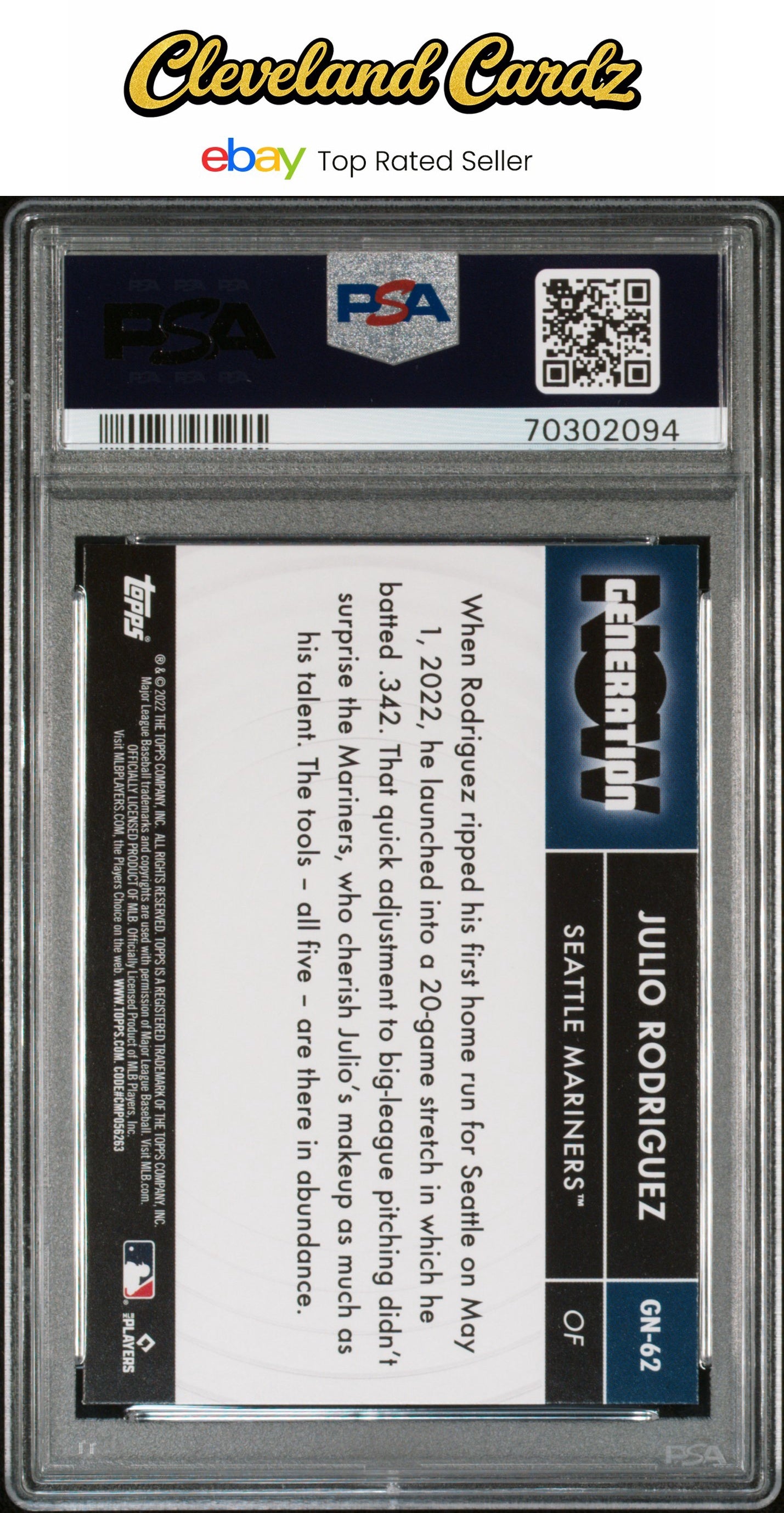 2022 Topps Generation Now #GN62 Julio Rodriguez Generation Now RC PSA 9