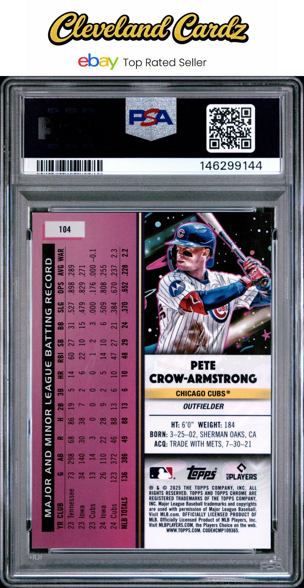 2025 Topps Cosmic Chrome #104 Pete Crow-Armstrong Gold Interstellar #/50 PSA 9