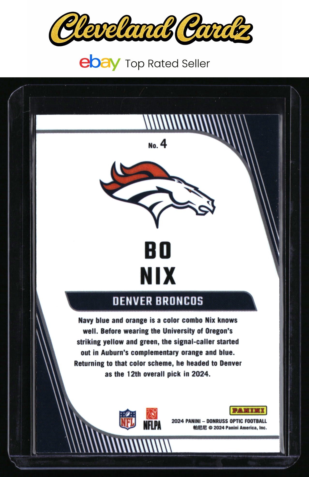 2024 Donruss Optic #4 Bo Nix Rookie Primary Colors RC
