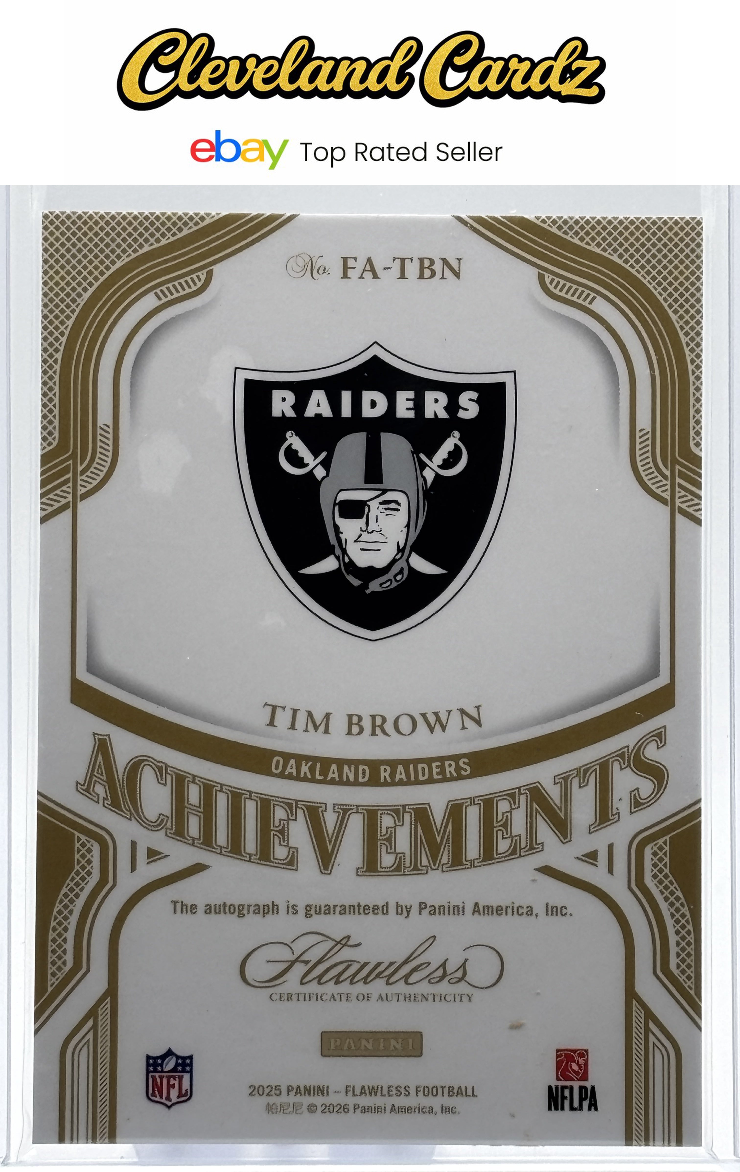 2025 Panini Flawless #FA-TBN Tim Brown Flawless Achievement Auto Sapphire #/10