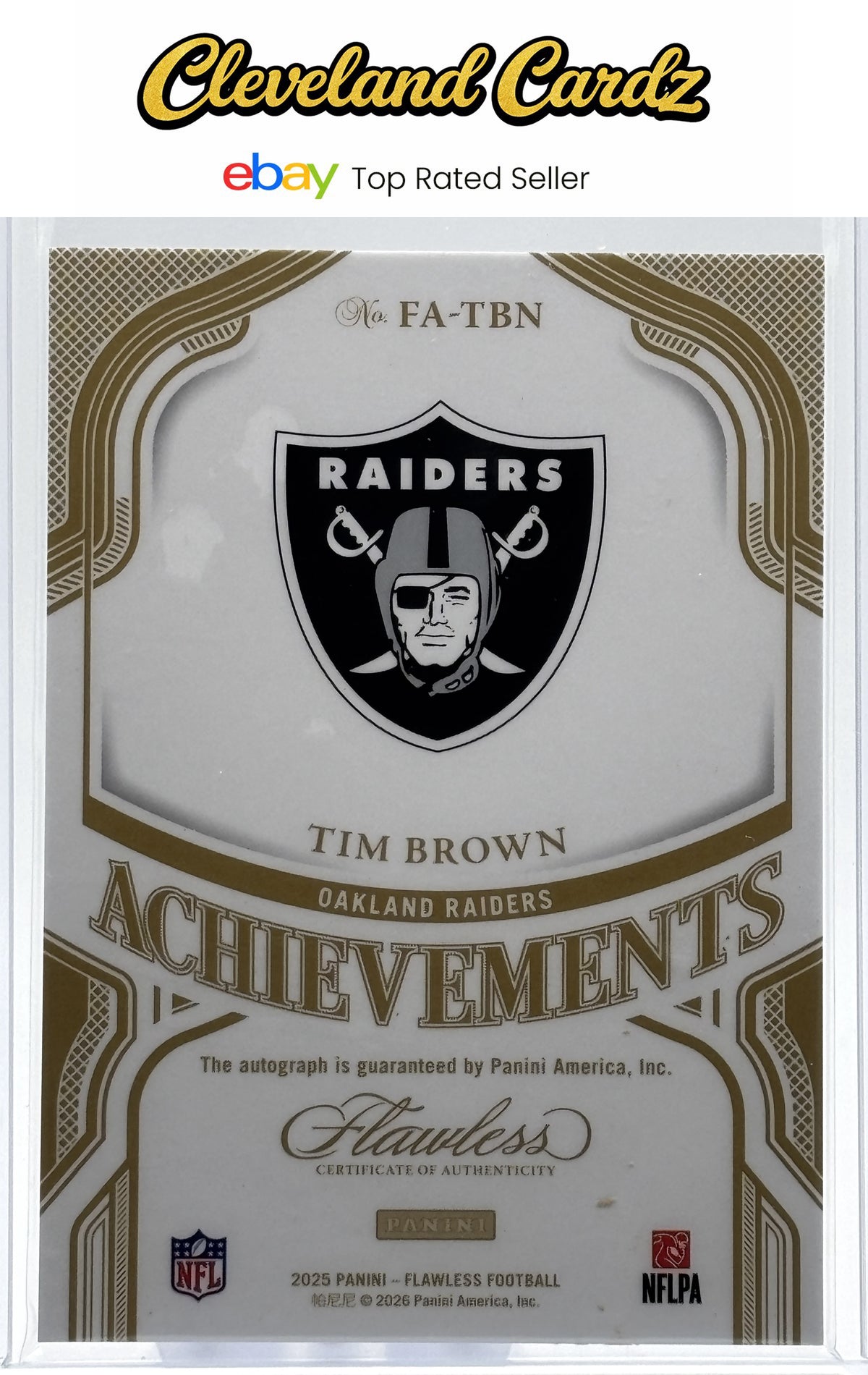2025 Panini Flawless #FA-TBN Tim Brown Flawless Achievement Auto Sapphire #/10