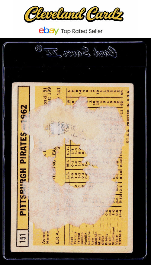 1963 Topps #151 Pittsburgh Pirates (Poor Condition Back)