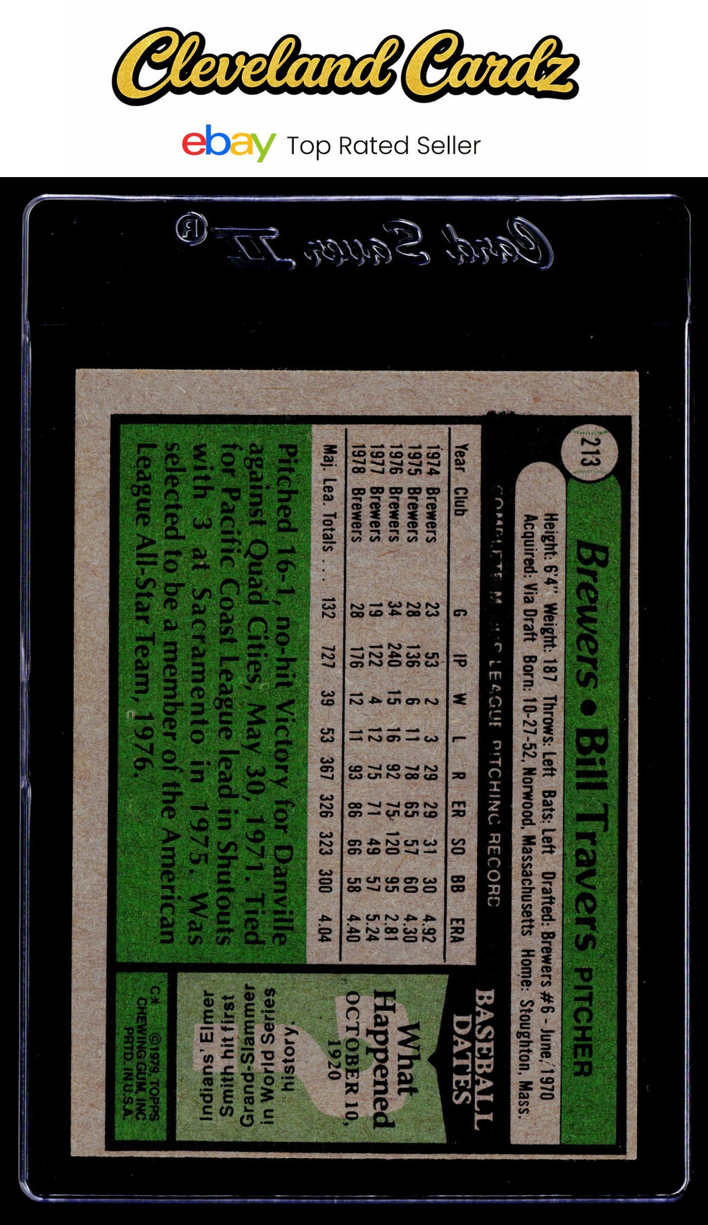1979 Topps #213 Bill Travers