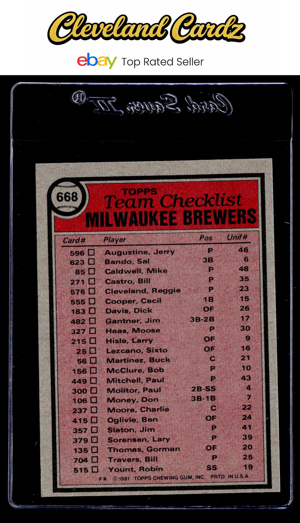 1981 Topps #668 Milwaukee Brewers / Bob Rodgers Team Checklists