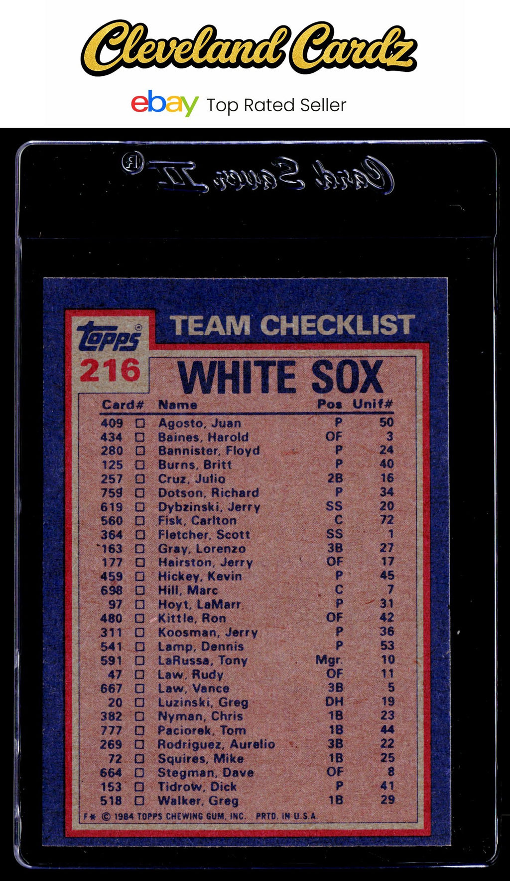 1984 Topps #216 White Sox Leaders/Checklist (C. Fisk/ R. Dotson) TL , CL