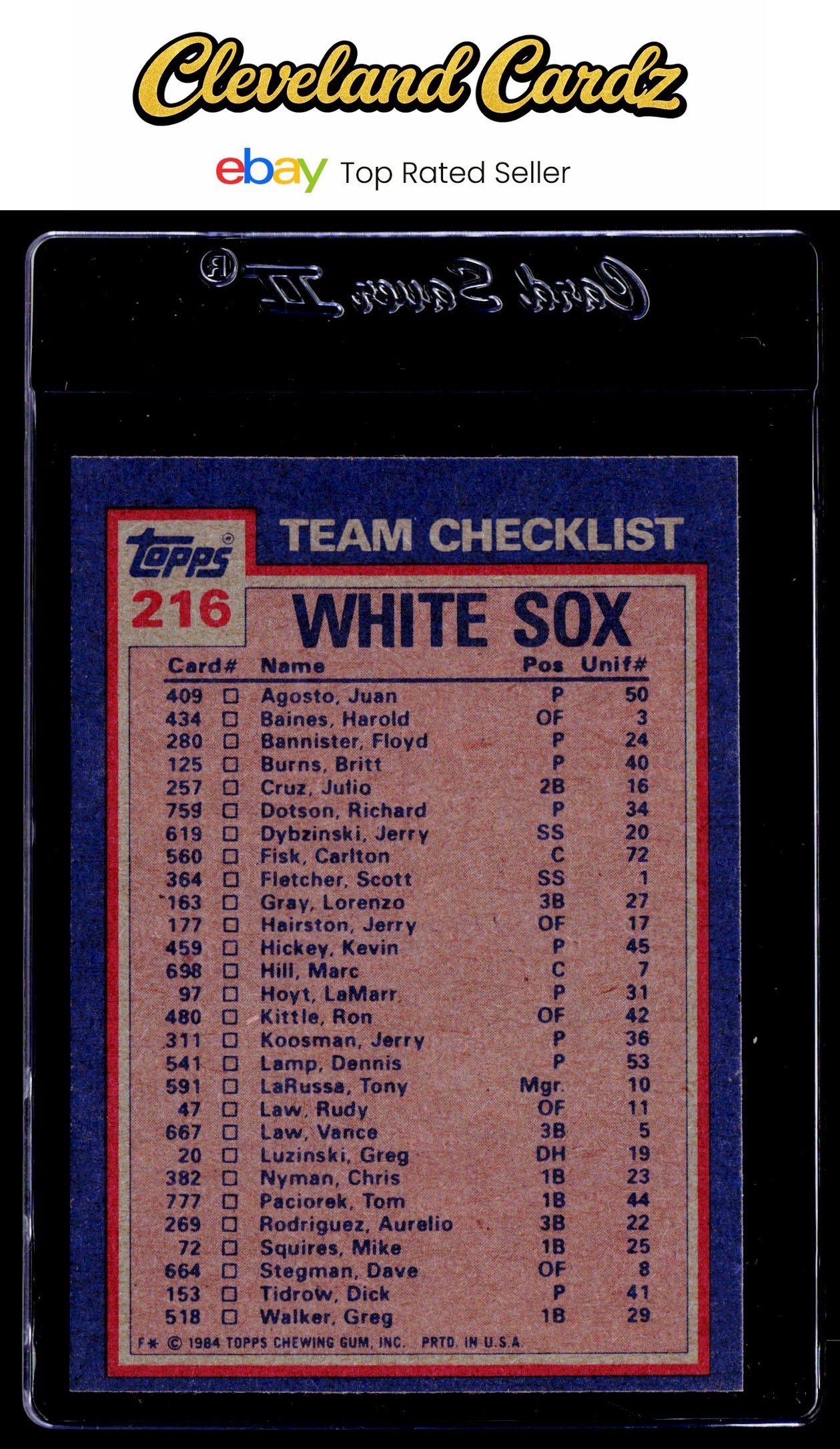 1984 Topps #216 White Sox Leaders/Checklist (C. Fisk/ R. Dotson) TL , CL