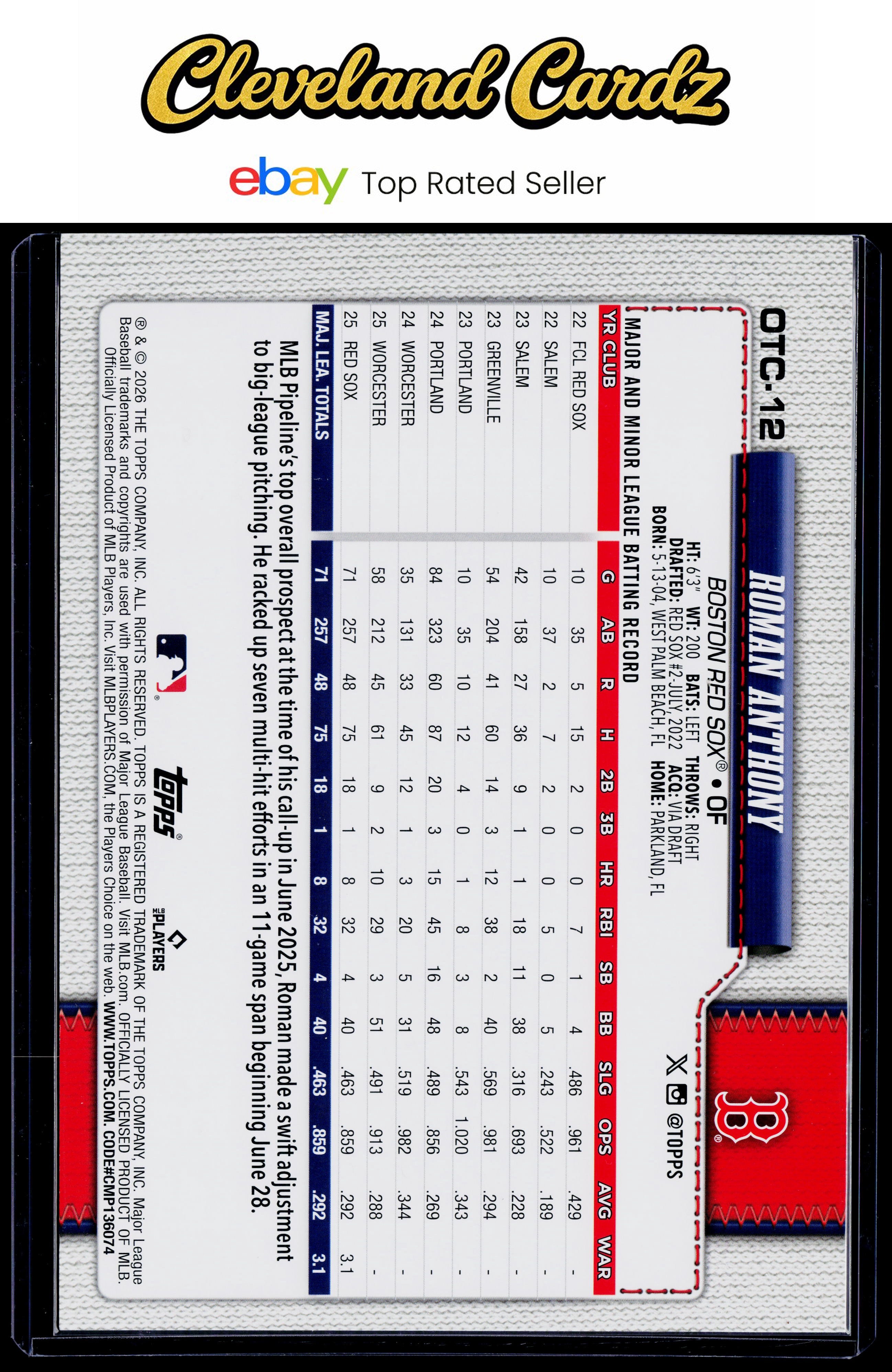 2026 Topps #OTC-12 Roman Anthony Oversized Costco Flagship Collection (Series 1)