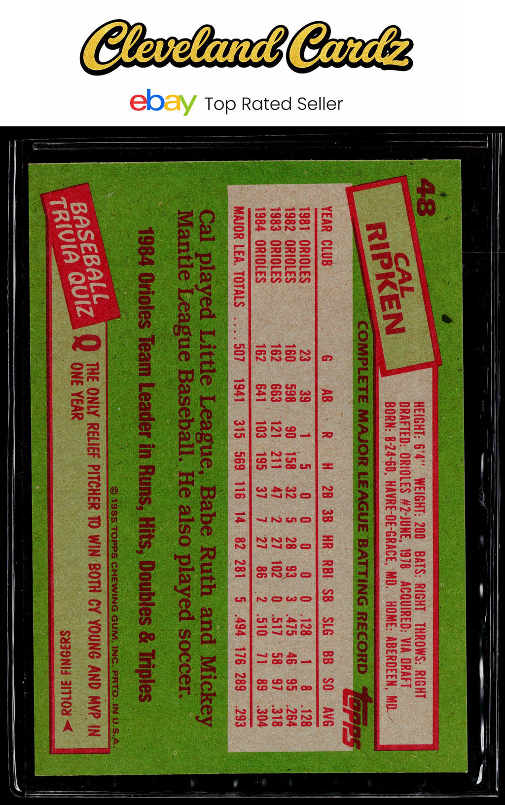 1985 Topps Super 5x7 #48 Cal Ripken