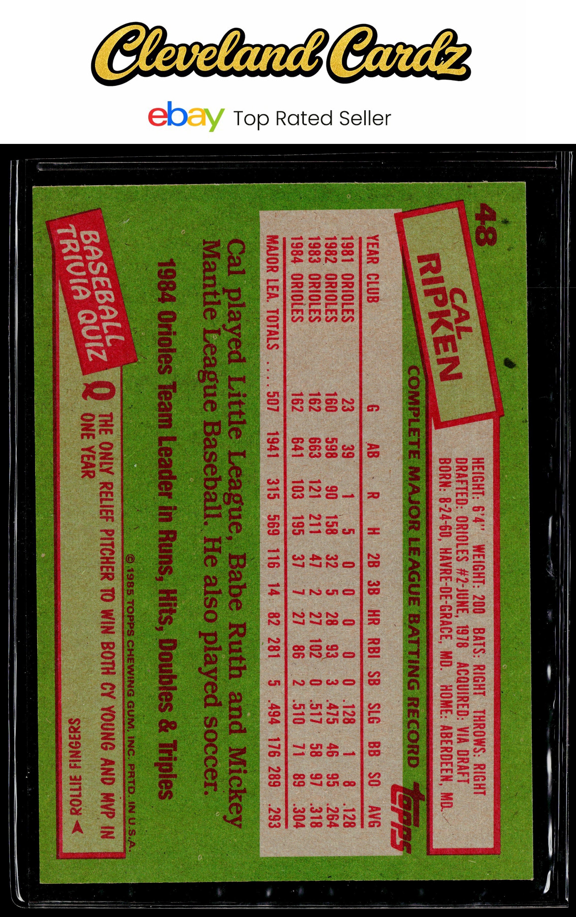 1985 Topps Super 5x7 #48 Cal Ripken