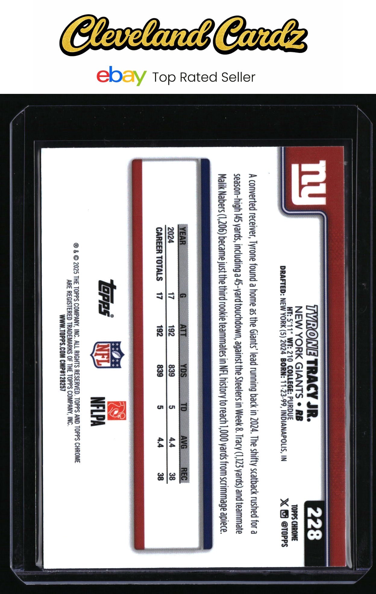 2025 Topps Chrome #228 Tyrone Tracy Jr. Red White and Blue Refractor