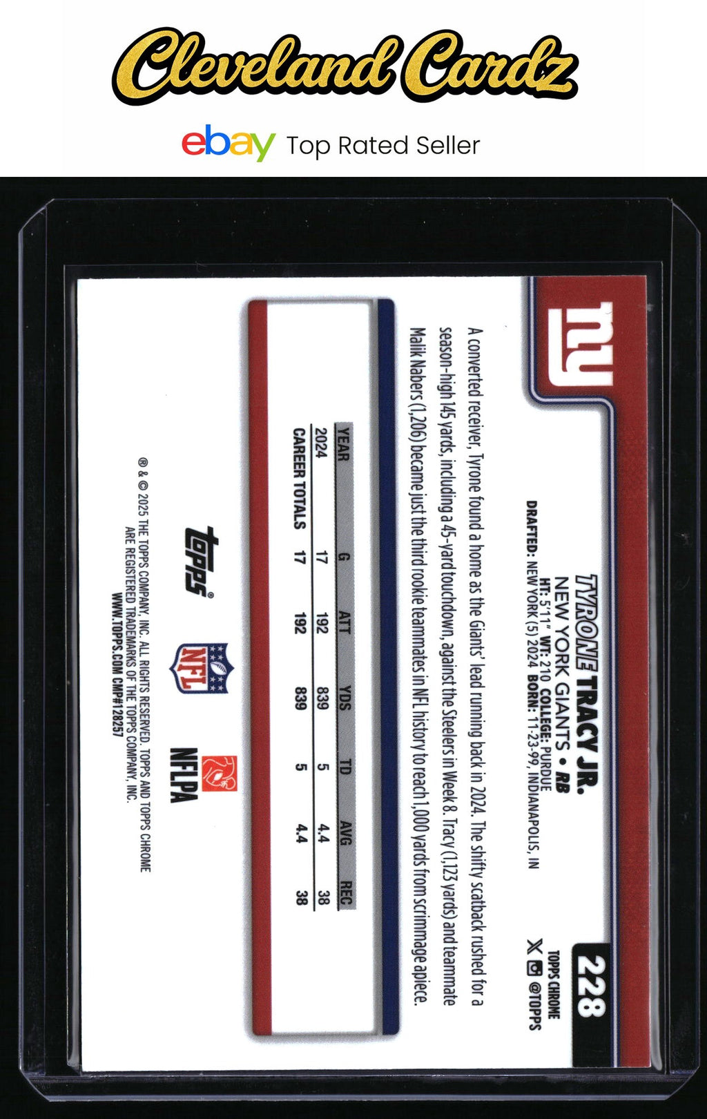 2025 Topps Chrome #228 Tyrone Tracy Jr. Red White and Blue Refractor