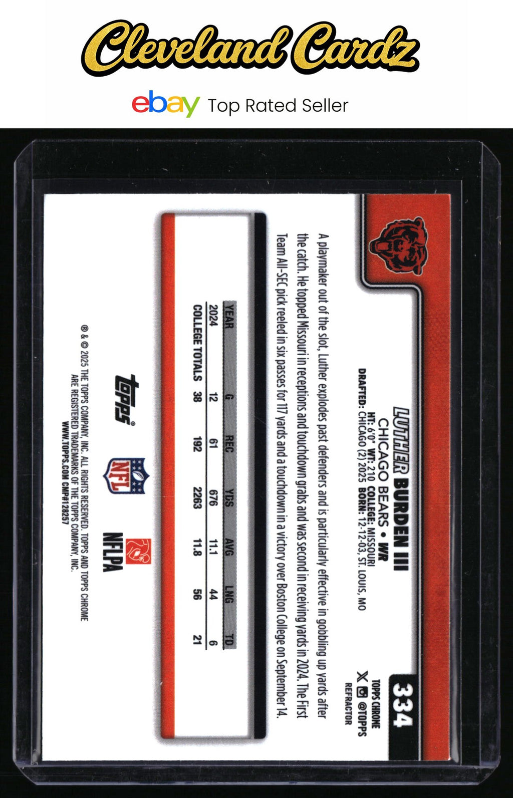 2025 Topps Chrome #334 Luther Burden III Refractor (RC)