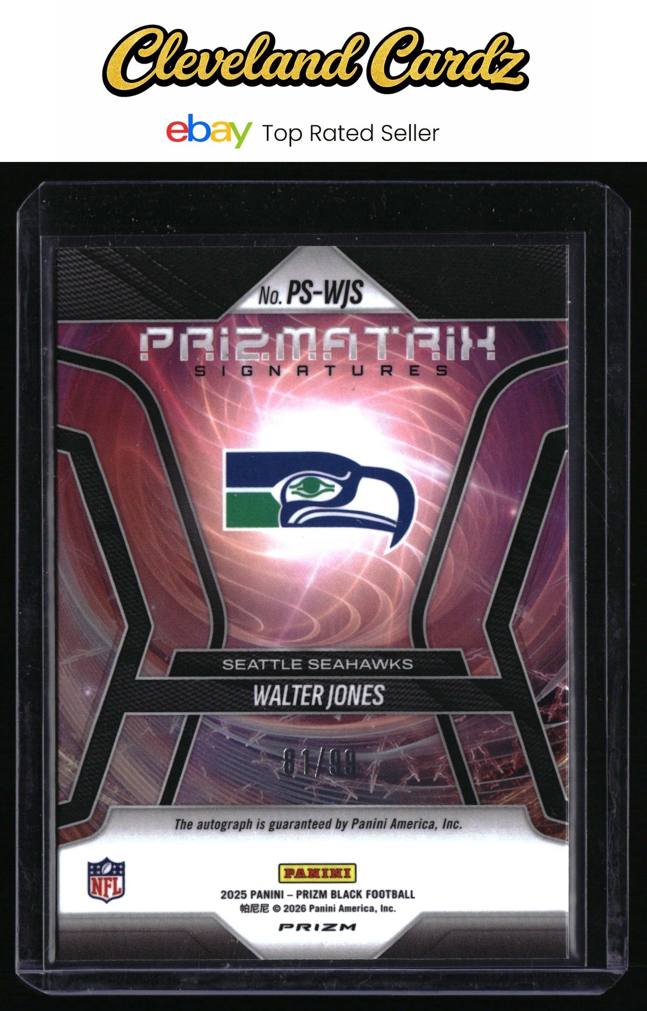 2025 Panini Prizm Black #PS-WJS Walter Jones Prizmatrix Auto Red Prizm #/99