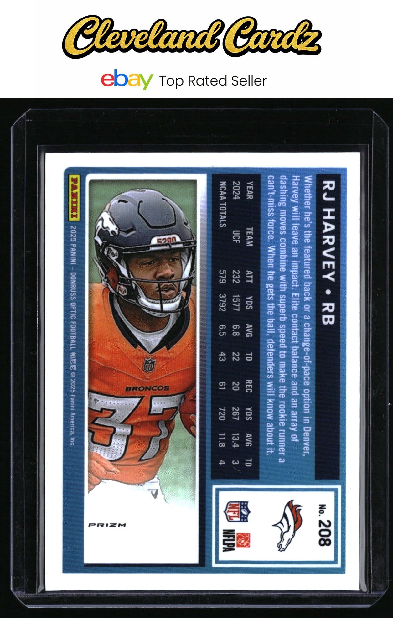 2025 Donruss Optic #208 RJ Harvey Green Velocity Rated Rookie