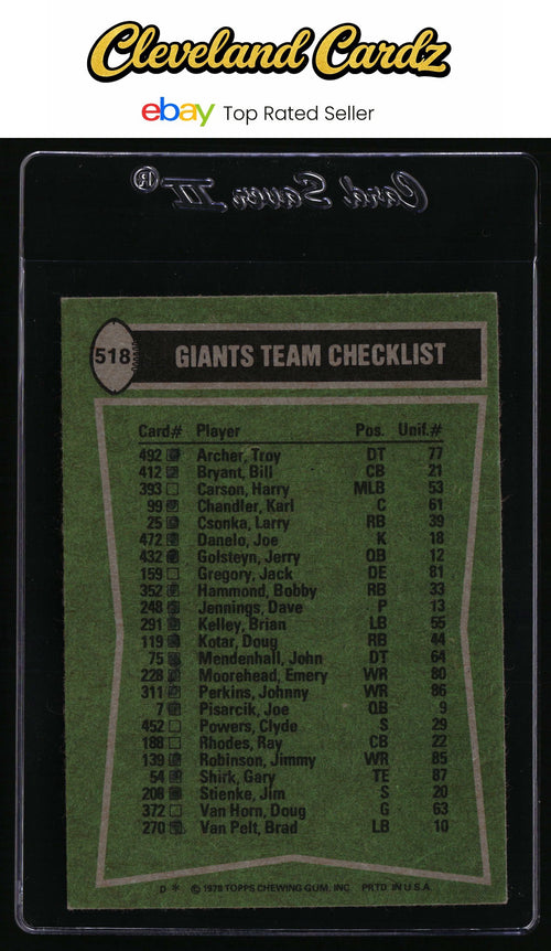 1978 Topps #518 B. Hammond/J. Robinson/B. Bryant/J. Mendenhall TL, CL