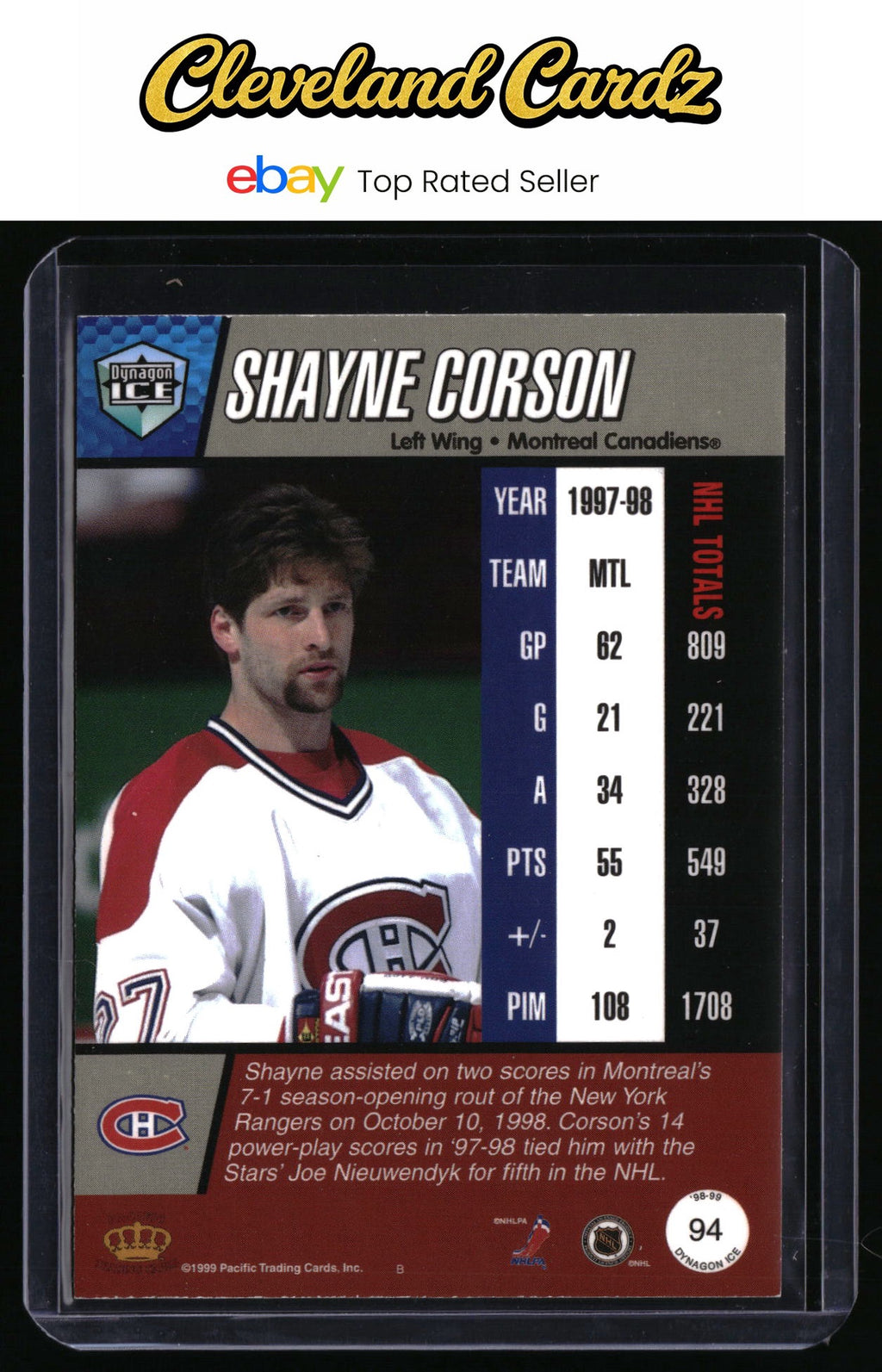 1998-99 Pacific Dynagon Ice #94 Shayne Corson