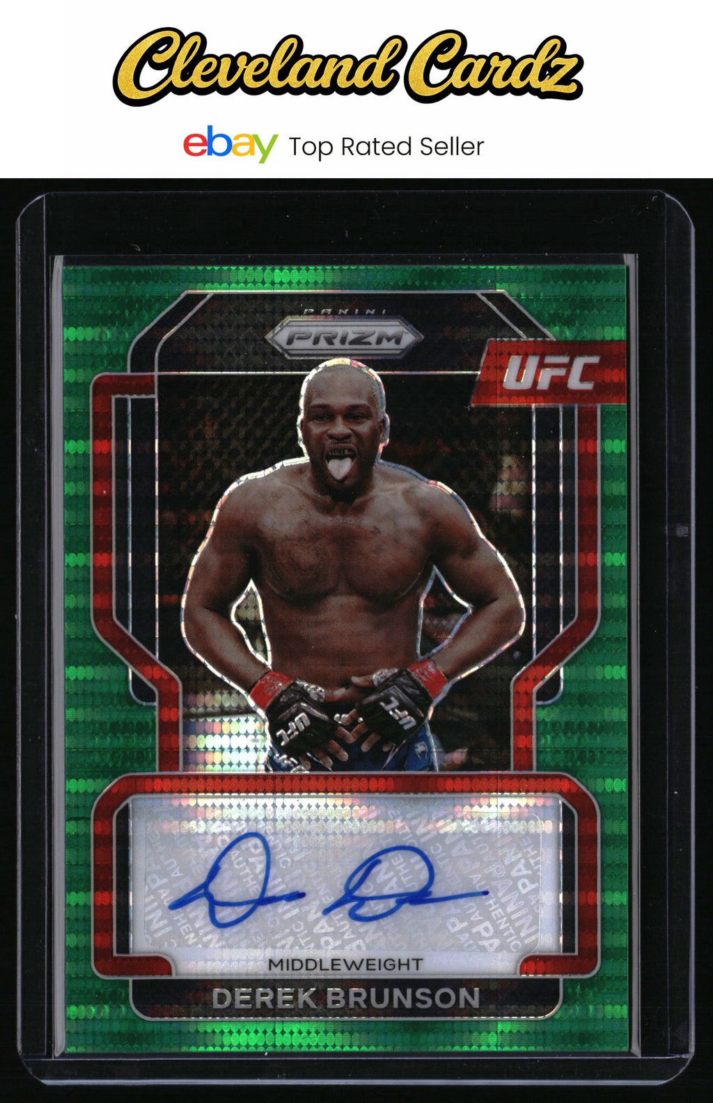 2022 Panini Prizm UFC #SG-DBR Derek Brunson Signatures Green Pulsar #/25