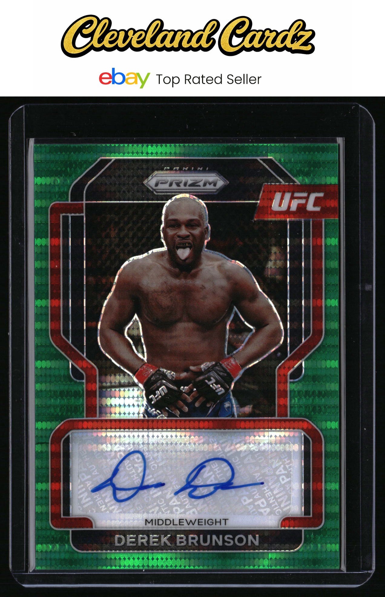 2022 Panini Prizm UFC #SG-DBR Derek Brunson Signatures Green Pulsar #/25
