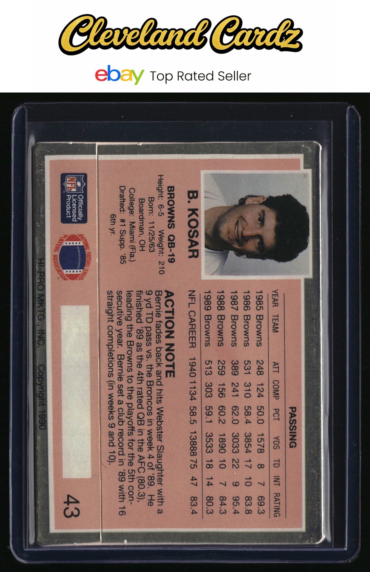 1990 Action Packed #43 Bernie Kosar