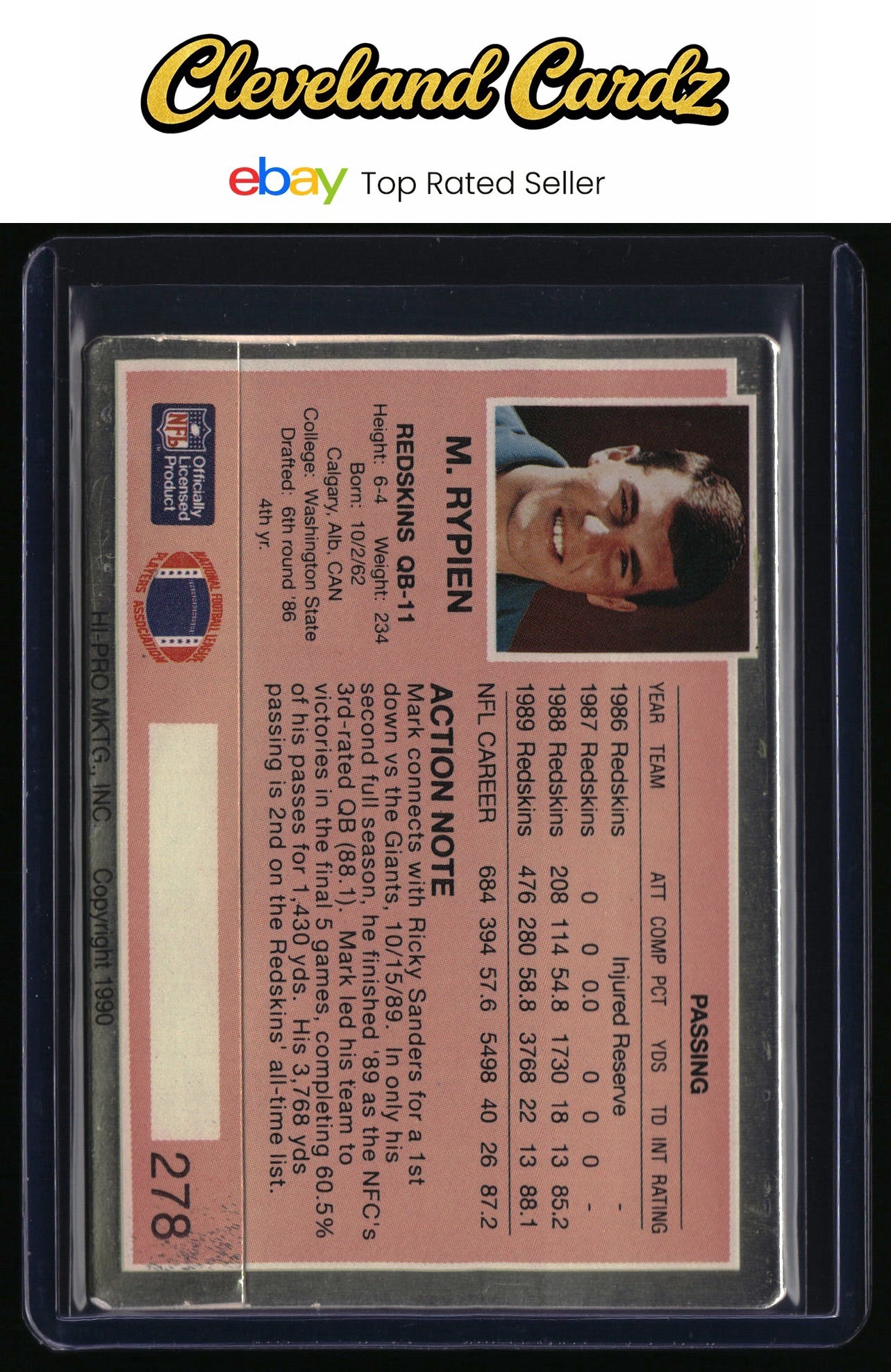 1990 Action Packed #278 Mark Rypien