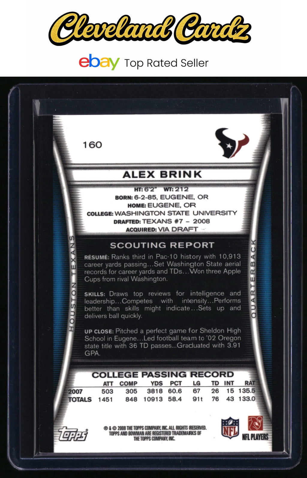 2008 Bowman #160 Alex Brink Gold RC