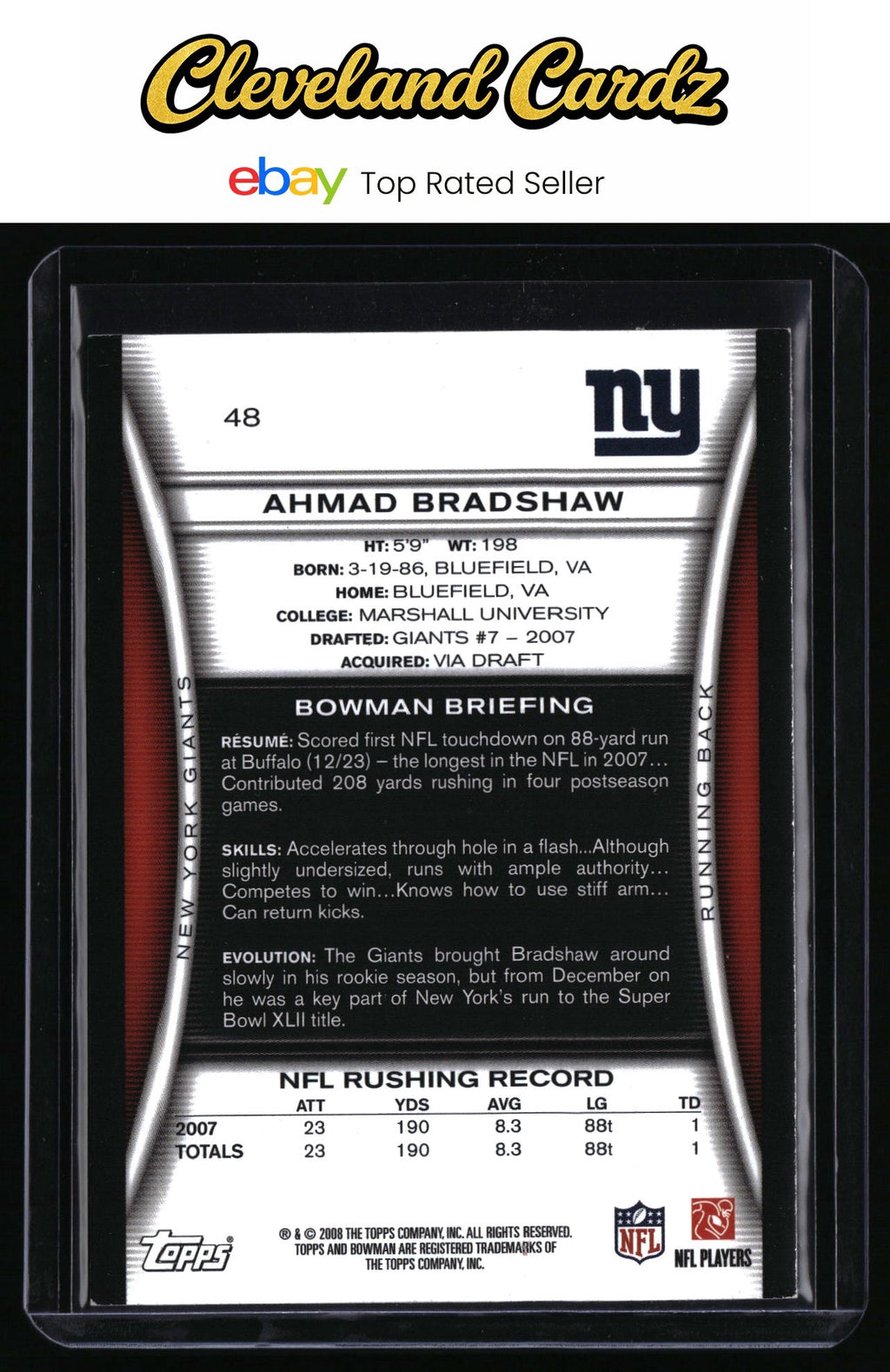 2008 Bowman #48 Ahmad Bradshaw