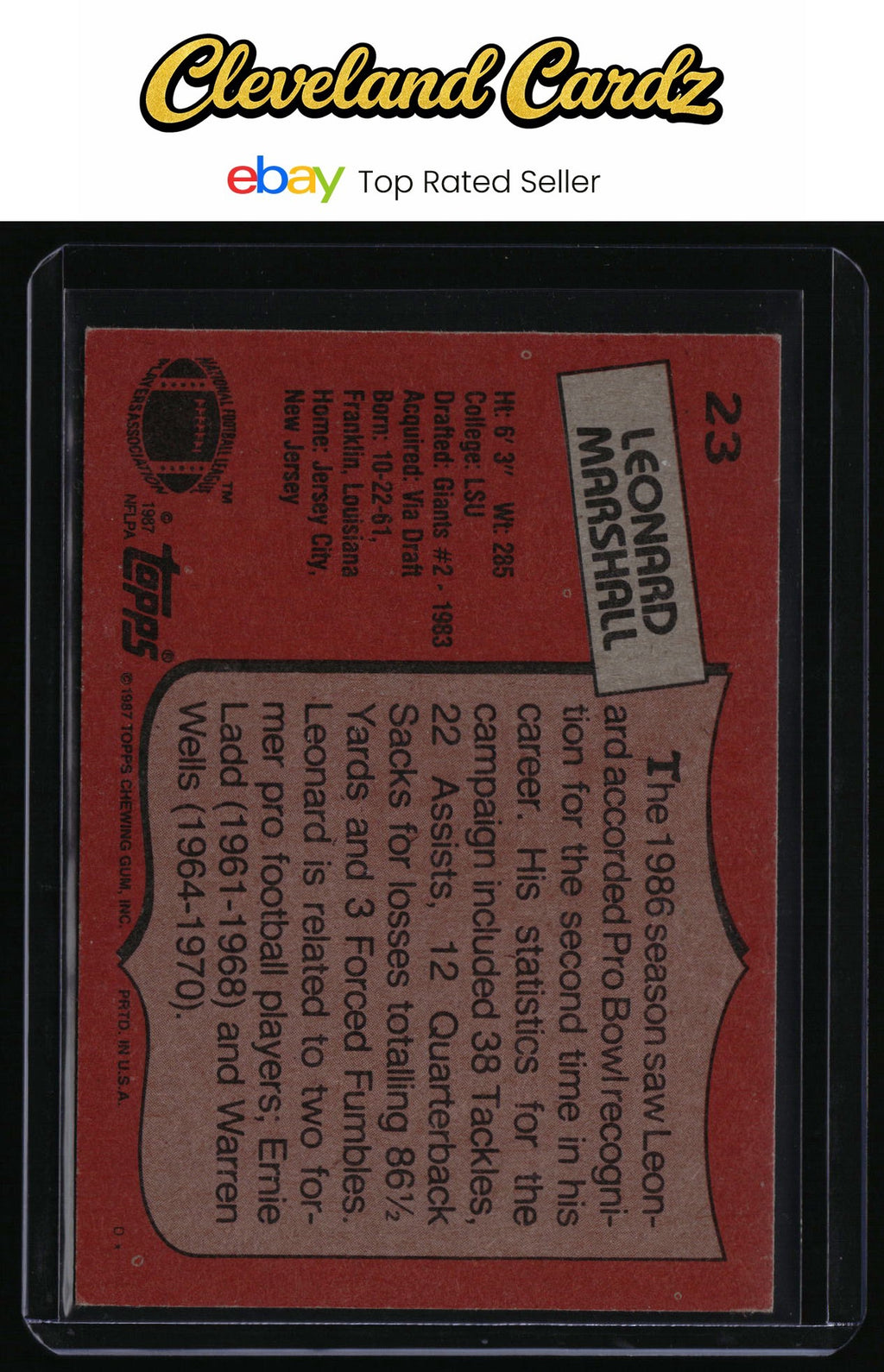 1987 Topps #23 Leonard Marshall