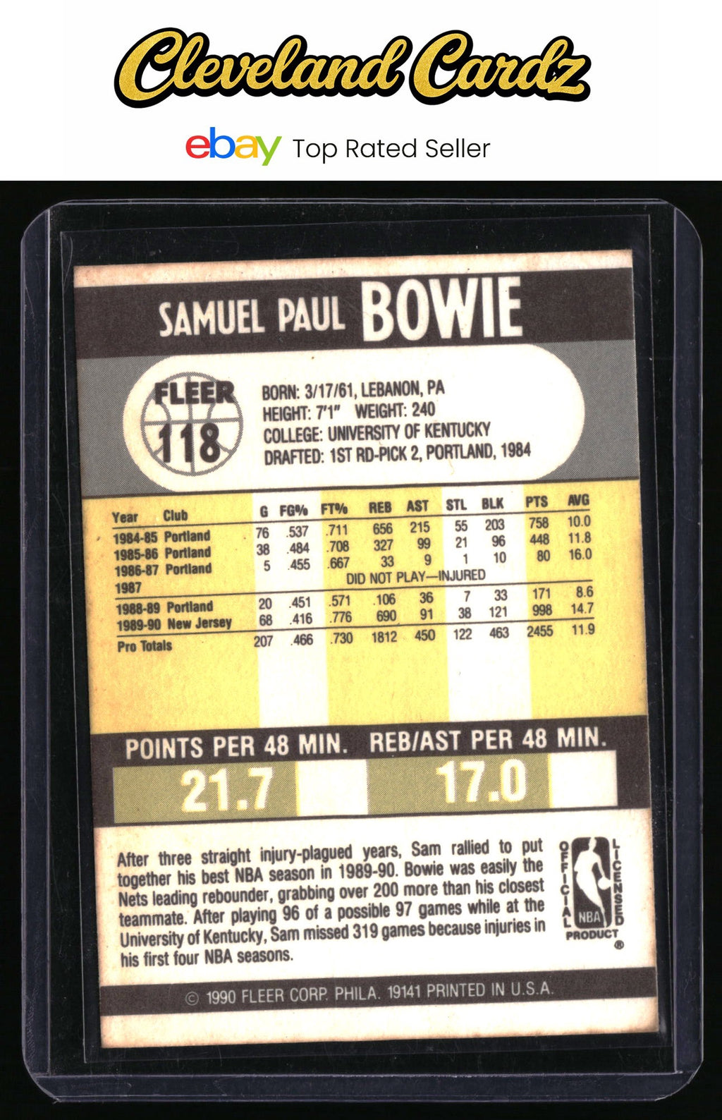 1990-91 Fleer #118 Sam Bowie