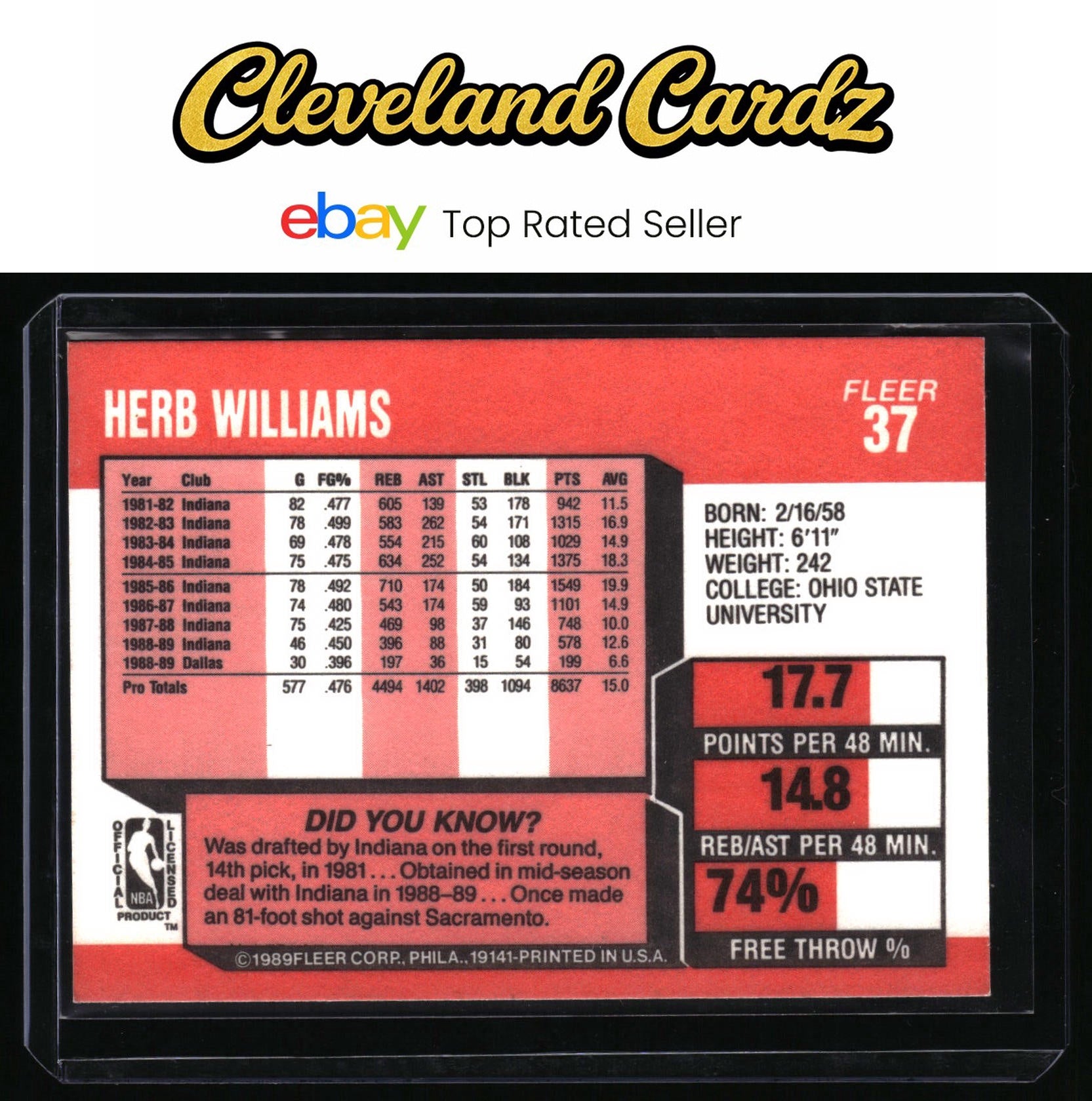 1989-90 Fleer #37 Herb Williams