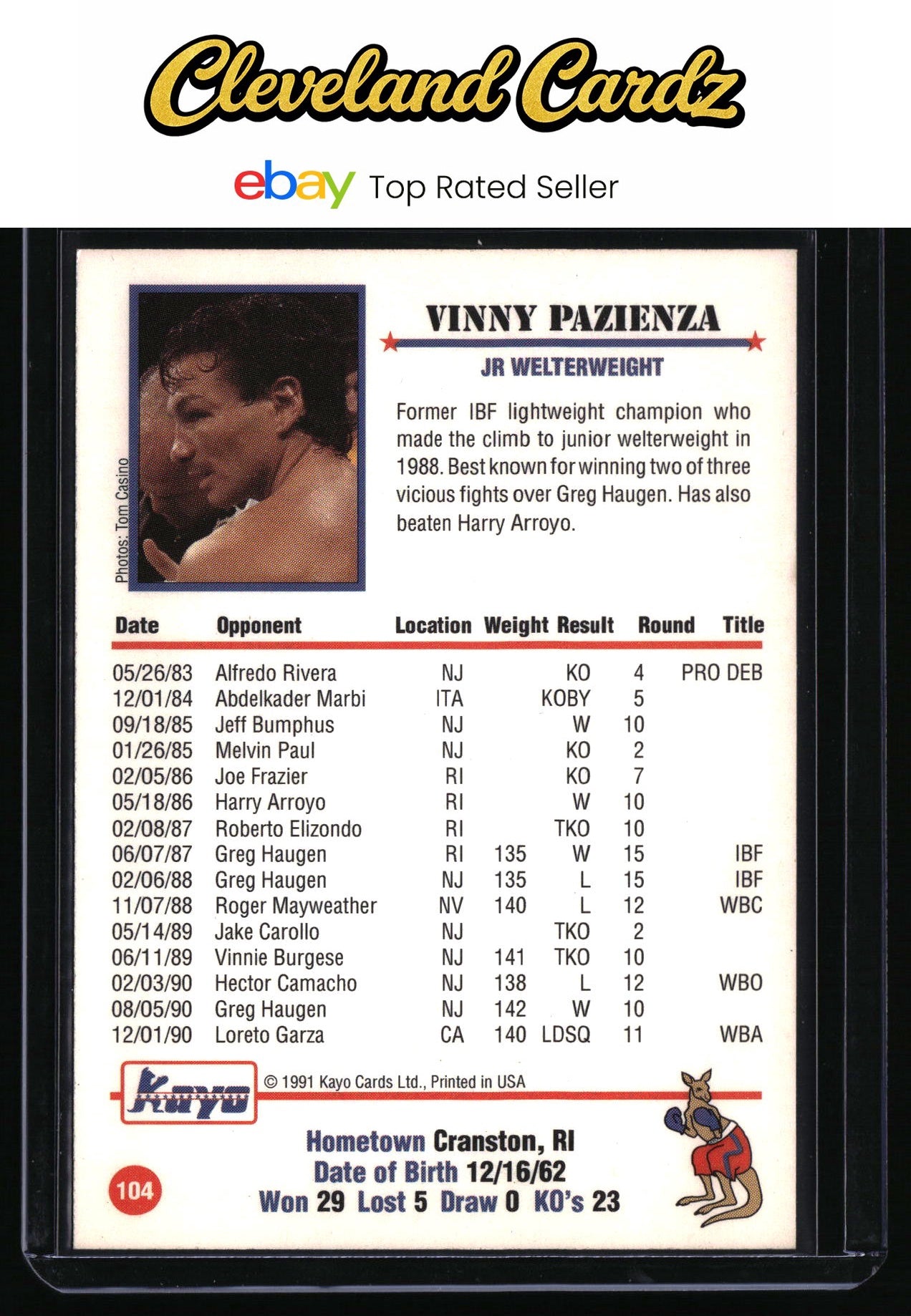 1991 Kayo #104 Vinny Pazienza