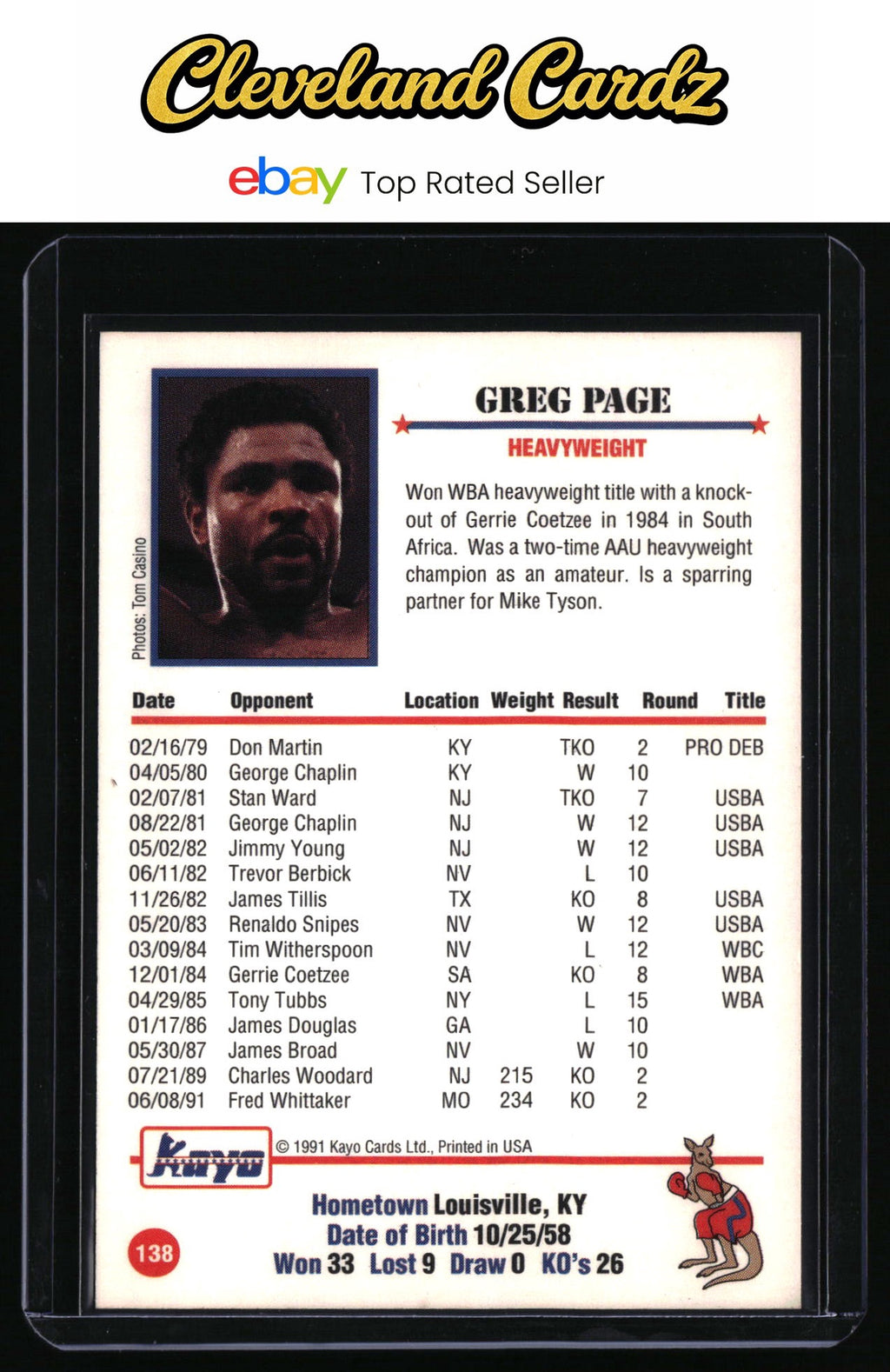 1991 Kayo #138 Greg Page