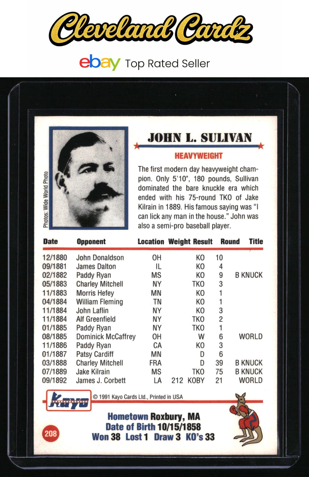 1991 Kayo #208 John L. Sullivan