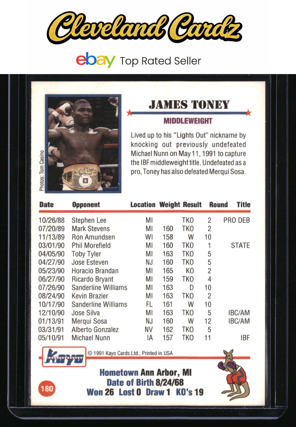 1991 Kayo #180 James Toney RC
