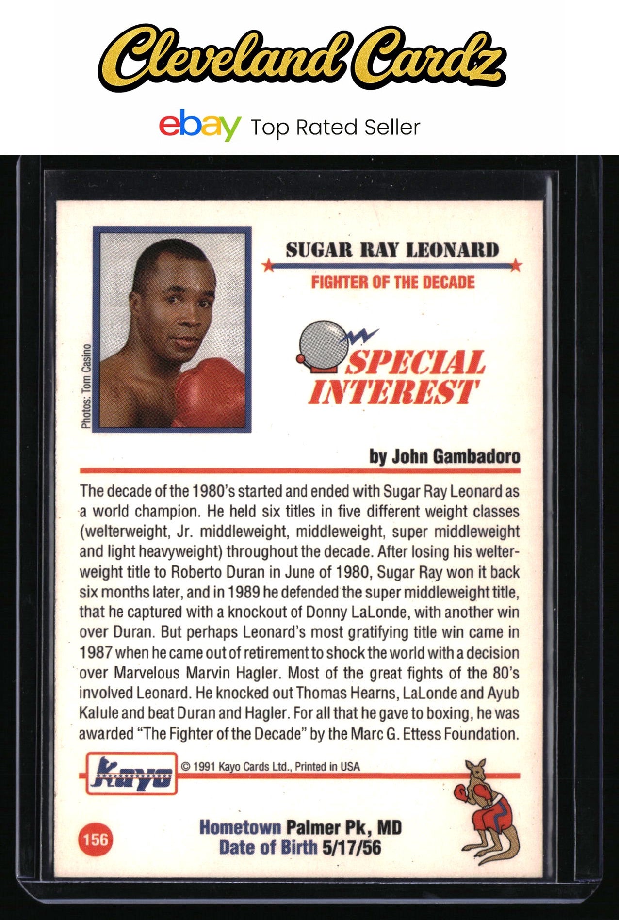 1991 Kayo #156 Sugar Ray Leonard