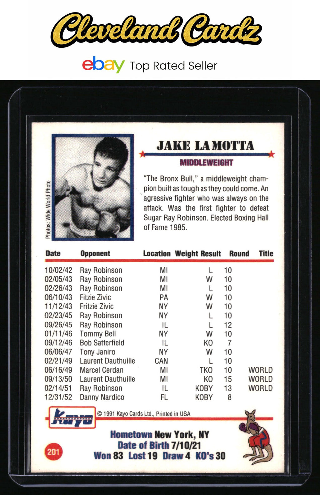1991 Kayo #201 Jake LaMotta